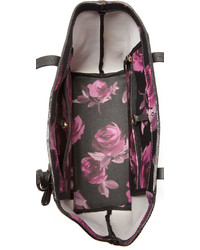 Черная кожаная большая сумка с цветочным принтом от Kate Spade