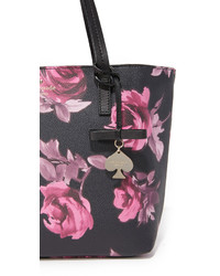 Черная кожаная большая сумка с цветочным принтом от Kate Spade