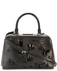 Черная кожаная большая сумка с цветочным принтом от Simone Rocha
