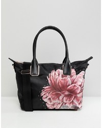 Черная кожаная большая сумка с цветочным принтом от Ted Baker