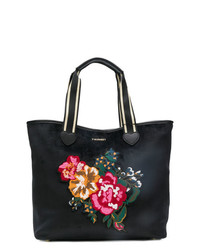 Черная кожаная большая сумка с цветочным принтом от Twin-Set