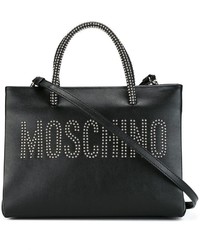 Черная кожаная большая сумка с шипами от Moschino