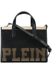 Черная кожаная большая сумка с шипами от Philipp Plein