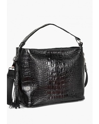 Черная кожаная большая сумка со змеиным рисунком от Vita