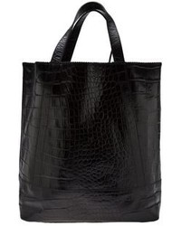 Черная кожаная большая сумка со змеиным рисунком