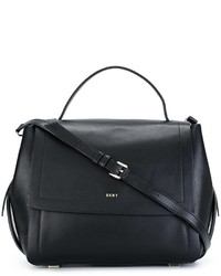 Черная кожаная большая сумка от DKNY