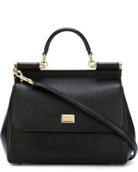Черная кожаная большая сумка от Dolce & Gabbana