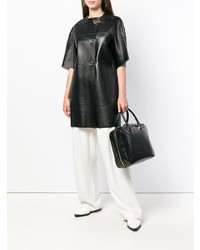 Черная кожаная большая сумка от Jil Sander