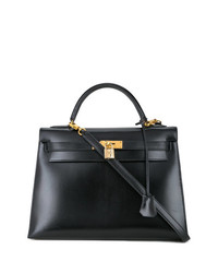 Черная кожаная большая сумка от Hermès Vintage