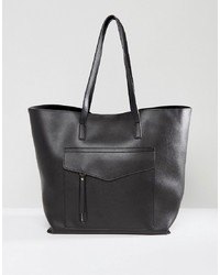 Черная кожаная большая сумка от New Look