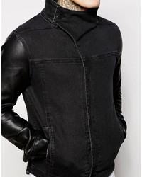 Мужская черная кожаная джинсовая куртка от Asos