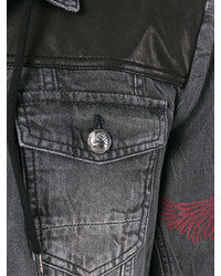 Мужская черная кожаная джинсовая куртка от Philipp Plein