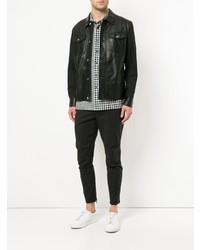 Мужская черная кожаная джинсовая куртка от CK Calvin Klein