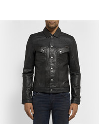 Мужская черная кожаная джинсовая куртка от Nudie Jeans