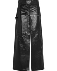 Черная кожаная длинная юбка