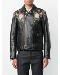 Мужская черная кожаная косуха с вышивкой от Gucci