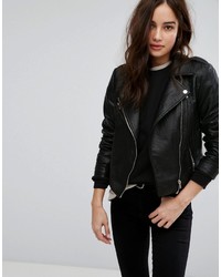 Женская черная кожаная косуха с вышивкой от Only