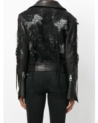 Женская черная кожаная косуха с украшением от Almaz