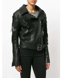 Женская черная кожаная косуха с украшением от Almaz