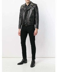 Мужская черная кожаная косуха с шипами от Saint Laurent