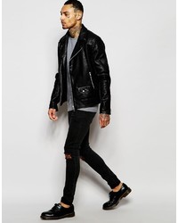 Мужская черная кожаная косуха от Religion