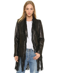 Женская черная кожаная куртка c бахромой от L'Agence