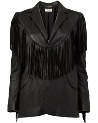 Женская черная кожаная куртка c бахромой от Saint Laurent