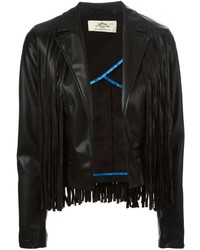Женская черная кожаная куртка c бахромой от Urban Code