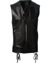 Мужская черная кожаная куртка без рукавов от Rick Owens