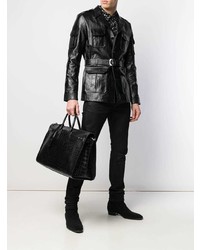 Мужская черная кожаная куртка в стиле милитари от Saint Laurent