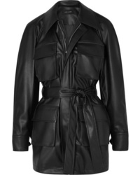 Черная кожаная куртка в стиле милитари от Low Classic