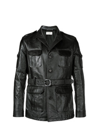Мужская черная кожаная куртка в стиле милитари от Saint Laurent