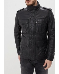 Мужская черная кожаная куртка в стиле милитари от Strellson