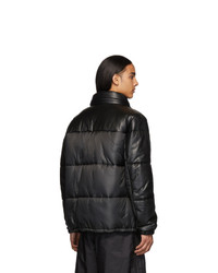 Мужская черная кожаная куртка-пуховик от Prada