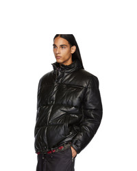 Мужская черная кожаная куртка-пуховик от Prada