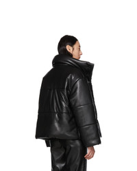Женская черная кожаная куртка-пуховик от Nanushka