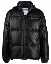 Мужская черная кожаная куртка-пуховик от Moschino