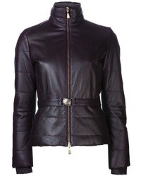 Женская черная кожаная куртка-пуховик от Versace