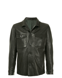 Мужская черная кожаная куртка-рубашка от Ajmone