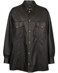 Мужская черная кожаная куртка-рубашка от Balmain