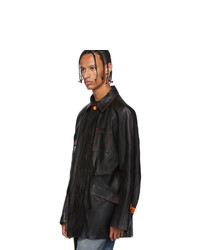 Мужская черная кожаная куртка-рубашка от Heron Preston