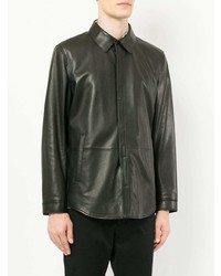 Мужская черная кожаная куртка-рубашка от D'urban