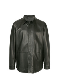 Мужская черная кожаная куртка-рубашка от D'urban