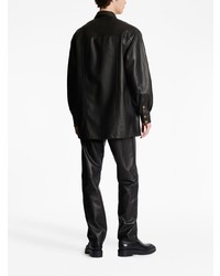 Мужская черная кожаная куртка-рубашка от Balmain