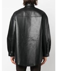 Мужская черная кожаная куртка-рубашка от Nanushka
