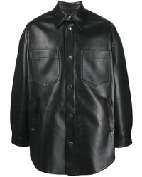 Мужская черная кожаная куртка-рубашка от Nanushka