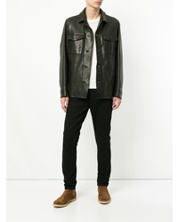 Мужская черная кожаная куртка-рубашка от Ajmone