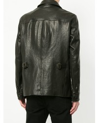 Мужская черная кожаная куртка-рубашка от Ajmone