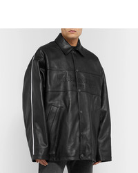 Мужская черная кожаная куртка-рубашка от Balenciaga