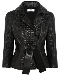 Женская черная кожаная куртка от Fendi